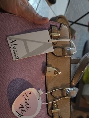 Alyssa Inspired Lavender and Beige Mini Satchel with Gold Accent Hardware